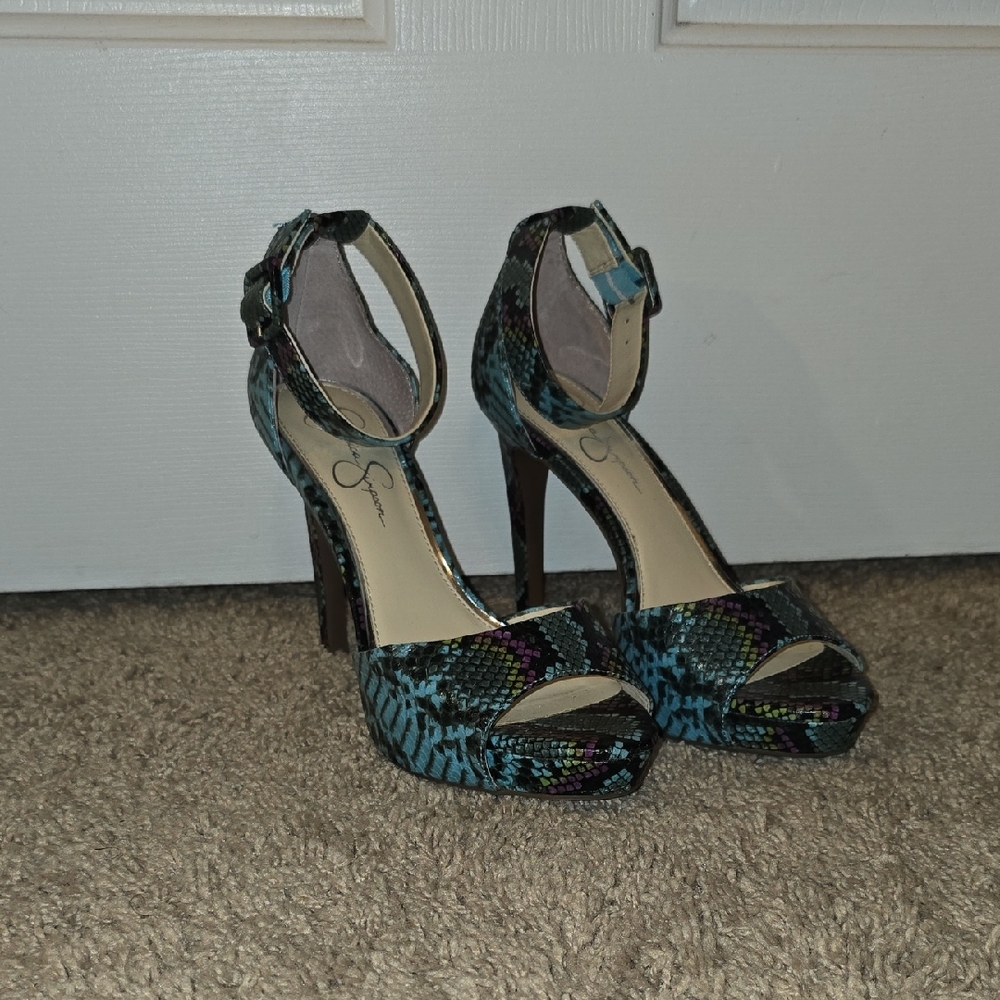 Jessica Simpson Blue and Black Snakeskin Heels